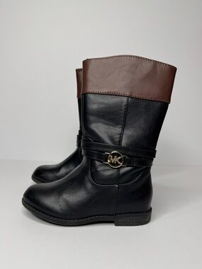 Michael Kors Makena Kids Boots Size 9 Black Brown MK Logo Riding